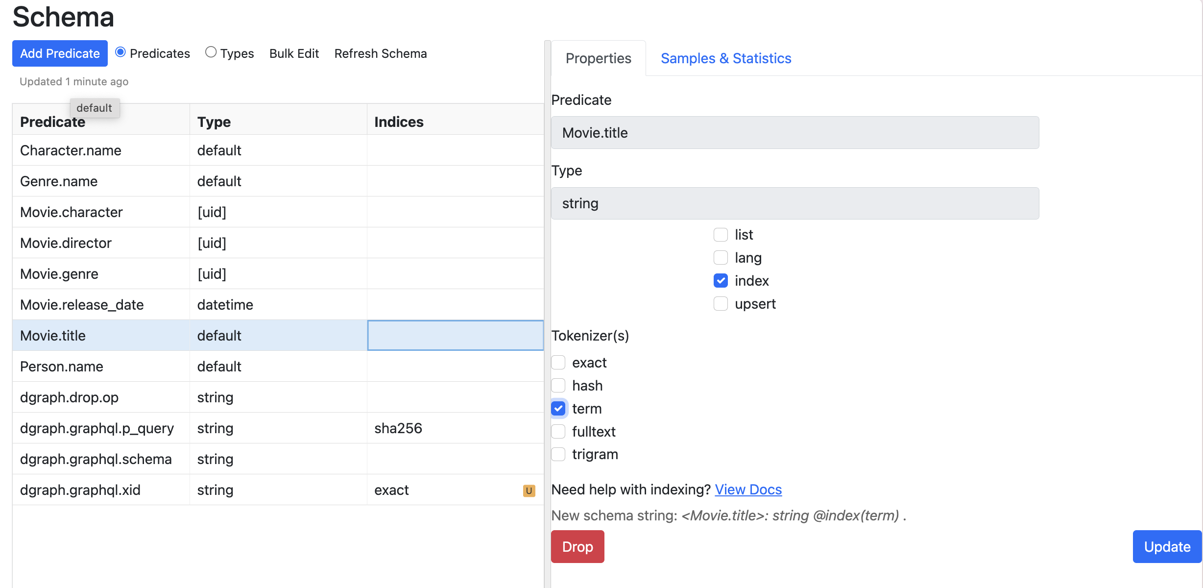 Adding an index for movie title